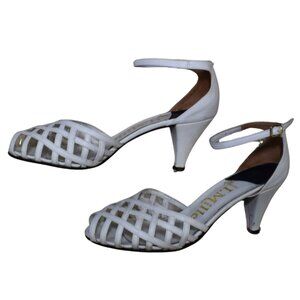 I. Miller Vintage White Leather Cage Pumps Sz 8.5 Ankle Strap Heels Chic